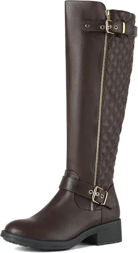 Vista 13 de DREAM PAIRS Botas altas hasta la rodilla para mujer, cómodas, tacón grueso en bloque, punta redonda, cremallera lateral, hebillas de moda para Negro
