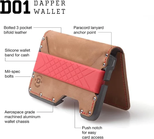 Vista 3 de Dango D01 Dapper EDC Wallet - Hecho en Estados Unidos - Cuero genuino aluminio CNC y bloqueo RFID