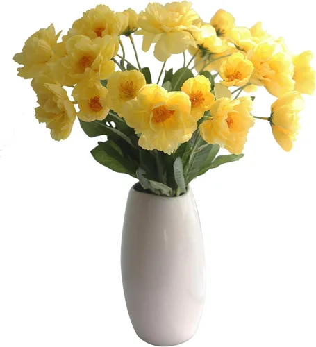Vista 7 de Flores artificiales de amapola, 12 unidades, 20.9 in de largo, de seda, con 2 flores, para decoración del hogar, centro de mesa, decoración de Azul