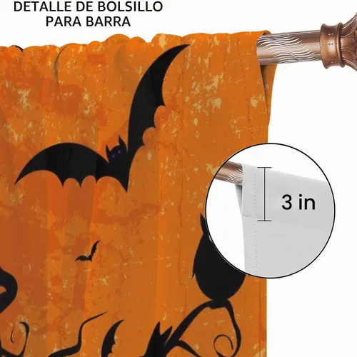 Vista 7 de Cortinas de bosque de Halloween, diseño de castillo de terror y murciélago, decoración de ventana para dormitorio, sala de estar, 42 x 44 pulgadas