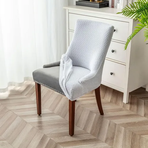 Vista 46 de Paquete de 2 fundas para silla lateral con respaldo de ala, fundas elásticas para sillas con respaldo geométrico rómbico, fundas para silla