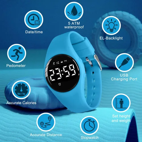 Vista 2 de Reloj deportivo digital para niñas y niños, monitor de actividad física con reloj despertador, cronómetro, relojes impermeables sin aplicación
