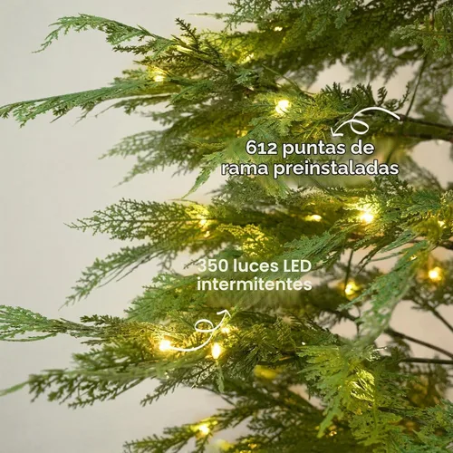 Vista 3 de Decoraciones navideñas: árbol de ciprés de Navidad preiluminado de 7.5 pies Árboles de Navidad artificiales con 350 luces LED, decoración navideña