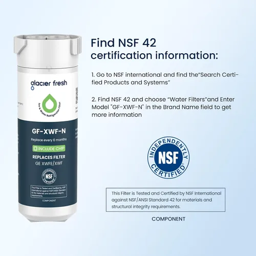 Vista 5 de GLACIER FRESH Filtro de agua compatible con XWFE (con CHIP incorporado), reemplazo para filtro de agua de refrigerador GE XWFE, XWF, Certificación