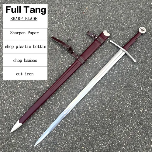 Vista 6 de Espada medieval de Arturo rey occidental de 49 pulgadas41.5 pulgadas, con funda de cuero, afilada espiga completa, real, espada larga de dos manos