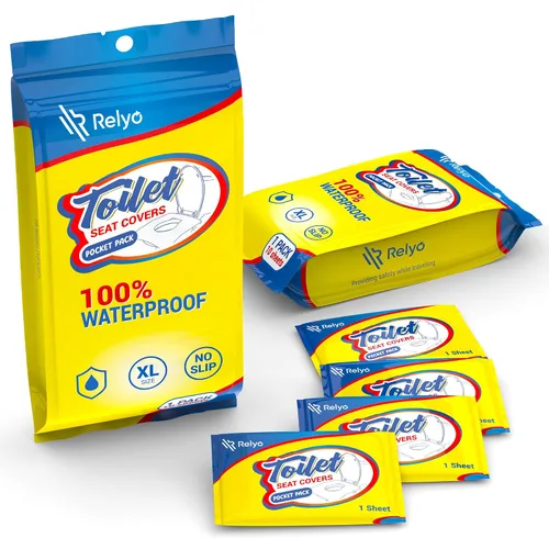 Vista 8 de Relyo Paquete de 20 fundas desechables XL para asiento de inodoro, impermeables, con pestañas adhesivas para adultos, niños y niños, viajes, baños
