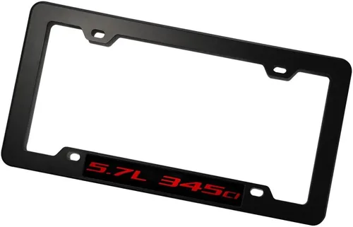 Vista 2 de Marco de placa de matrícula negro con emblema de aluminio real altamente pulido de 5.7L 345ci rojo sobre negro
