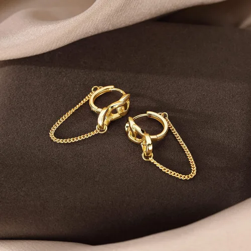 Vista 5 de SLUYNZ Aretes de aro de cadena de plata de ley para mujeres, adolescentes, aretes de aro minimalistas con borla