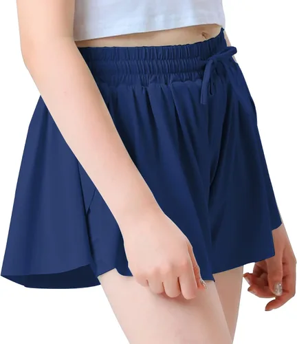 Vista 2 de Pantalones cortos fluidos de mariposa para niñas, pantalones cortos deportivos para niños pequeños, faldas de tenis 2 en 1, pantalones cortos