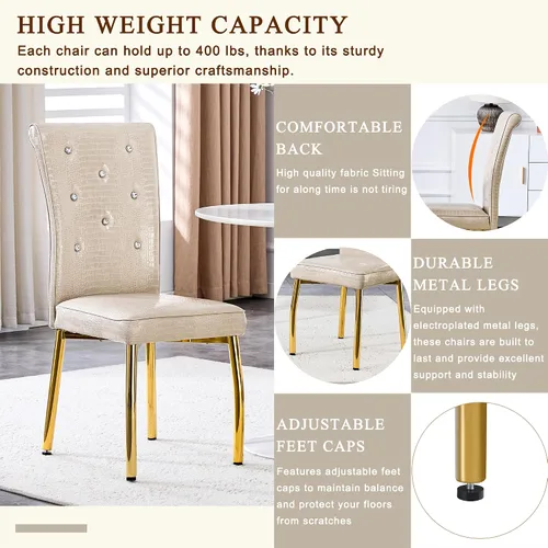 Vista 8 de Juego de mesa de comedor moderna para mesa de comedor negra de 4,63 pulgadas, juego de 4 con patas de metal dorado, mesa de cocina rectangular