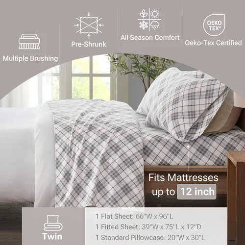 Vista 176 de Sleep Philosophy - True North - Juego de sábanas de franela, 100% de algodón, cómodo, bonito y muy suave, con bolsillo elástico que se adapta a