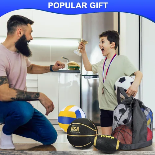 Vista 5 de HyDren Juego de 4 pelotas deportivas de tamaño oficial para baloncesto, balón de fútbol, voleibol, con bolsa de transporte y inflador, regalo