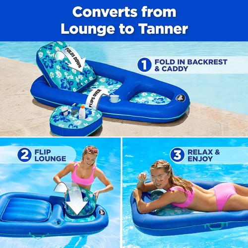 Vista 3 de Aqua Campania Ultimate 2-in-1 Pool Float Lounge – Extra Large – Inflatable Pool Floats for Adults with Adjustable Backrest & Cupholder Caddy