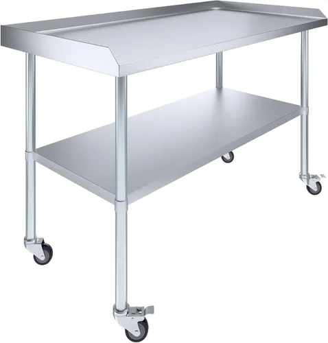 Vista 7 de AmGood Mesa de trabajo comercial con protector contra salpicaduras y salpicaduras laterales con ruedas