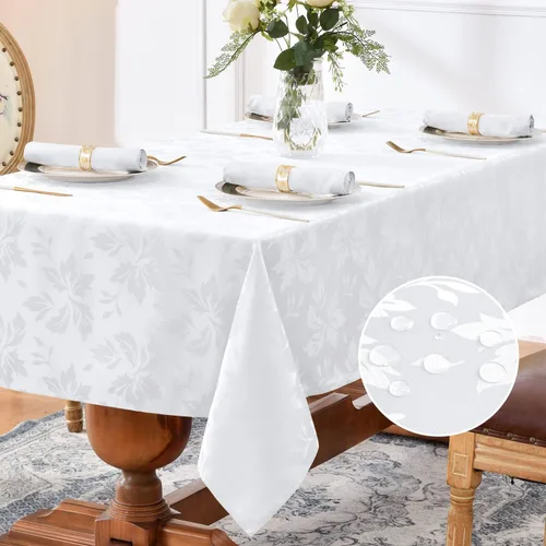 Vista 9 de Romanstile Mantel rectangular de jacquard de primavera, impermeable, diseño floral de damasco, manteles decorativos de tela pesada para cenas