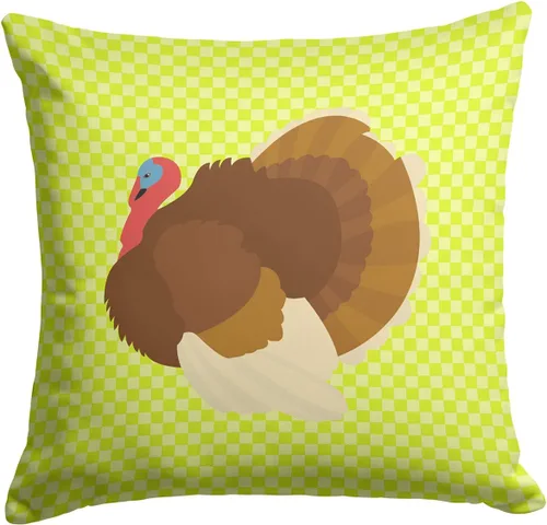 Vista 229 de Caroline's Treasures BB8163PW1414 Beltsville - Almohada decorativa de tela a cuadros pequeños, color blanco, pavo y gallina azul, lavable a máquina