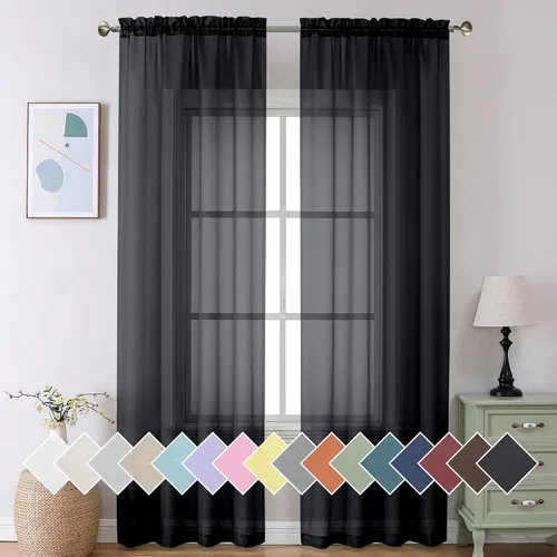 Vista 47 de Aiyufeng 2 paneles de cenefa transparente negra de 14 pulgadas de largo, cortinas cortas negras transparentes para dormitorio, cortinas de cocina