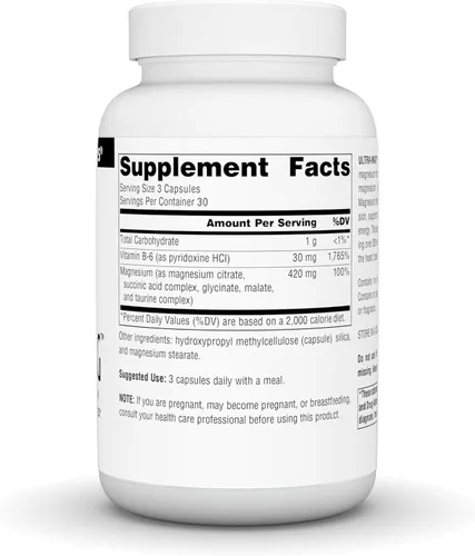 Vista 2 de Source Naturals Ultra-Mag, Suplemento dietético vegano, magnesio biodisponible 5 en 1, relaja los músculos y calma los nervios*, cápsulas veganas