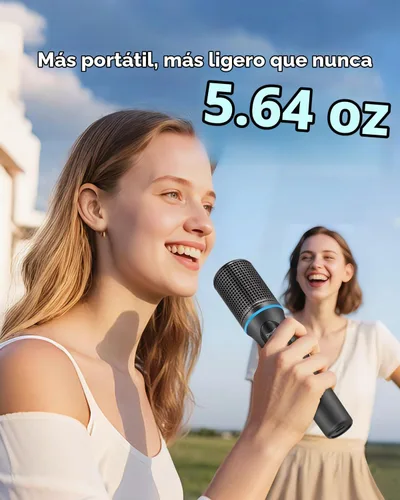 Vista 4 de Micrófonos inalámbricos, ajuste de volumen de 5 niveles, micrófono dinámico de mano dual con iluminación ambiental dinámica, receptor recargable