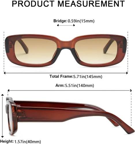 Vista 4 de aisswzber Gafas de sol rectangulares vintage para mujeres y hombres, de los años 90, con marco cuadrado estrecho, protección UV400