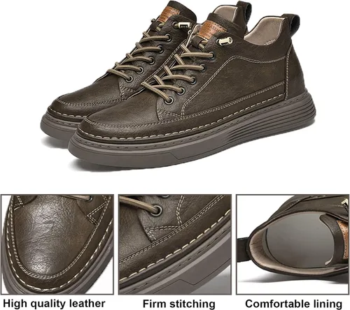 Vista 3 de Zapatos Oxford casuales de cuero para hombre, zapatos de vestir de moda con cordones invisibles para aumentar la altura, suela antideslizante