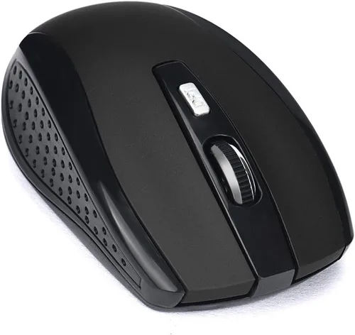 Vista 4 de Mouse inalámbrico de 2.4 GHz, negro, portátil, receptor USB, rango de 33 pies, peso de 0.71 oz, diseño cómodo, fácil de usar