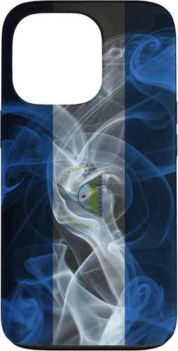 Vista 10 de iPhone 13 Pro Max Smoky Nicaragua Flag - Funda de orgullo nicaragüense estilo humo