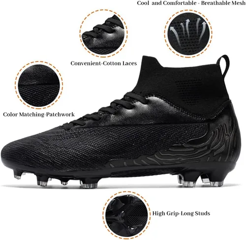 Vista 2 de Botas de fútbol para hombre, botas de fútbol para niños, transpirables, absorben los golpes, multiterreno, competición, entrenamiento, fútbol sala