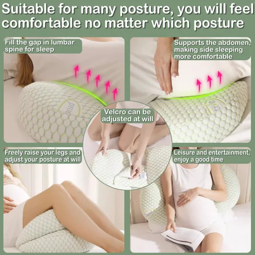 Vista 4 de Almohada de embarazo, almohada de maternidad para mujeres embarazadas, almohada de maternidad suave con funda de almohada desmontable y ajustable