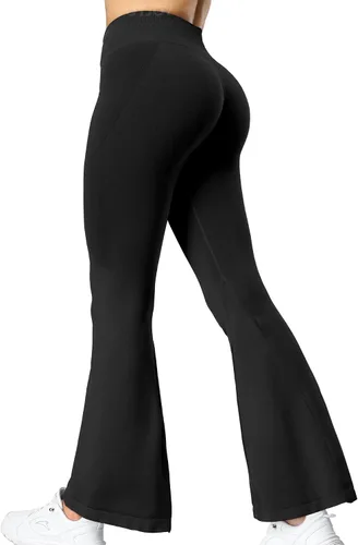 Vista 2 de VOYJOY Pantalones de yoga acampanados para mujer, sin costuras, levantamiento de glúteos, para entrenamiento, gimnasio, leggings casuales