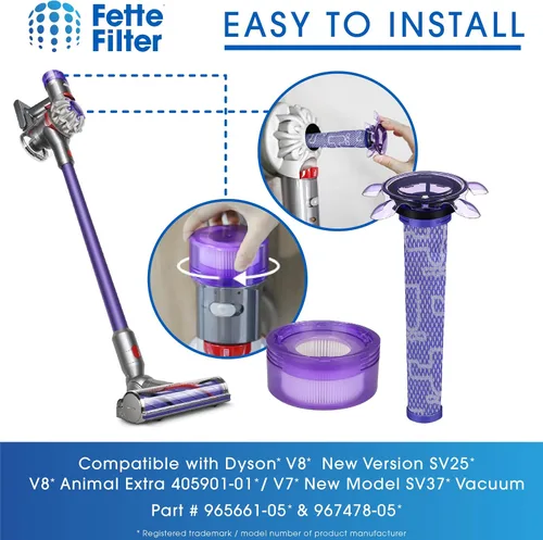Vista 4 de Fette Filter - Kit de repuesto de filtro de vacío V8 actualizado compatible con Dyson V8 Nueva versión SV25/Dyson V8 Animal Extra 405901-01/Dyson V7