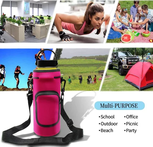 Vista 5 de Orchidtent - Funda de neopreno para botella de agua de 40 onzas, soporte aislado para botella de agua, correa acolchada ajustable para el hombro
