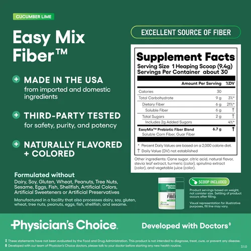Vista 7 de Physician's CHOICE Easy Mix Fiber para soporte GLP-1 - Sin arena - Suplemento diario de fibra soluble prebiótica en polvo para mujeres y hombres