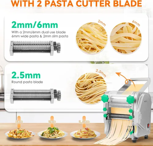 Vista 2 de NEWTRY Máquina para hacer pasta comercial, máquina eléctrica para hacer fideos con rodillo de masa con 2/0.236 in y 0.098 in de grosor de hoja