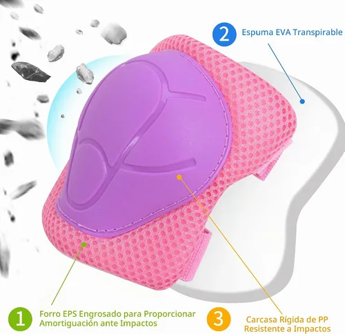 Vista 2 de Equipo de protección para niños, rodilleras, coderas con protectores de muñeca para patinaje sobre ruedas, ciclismo, monopatín, bicicleta, scooter