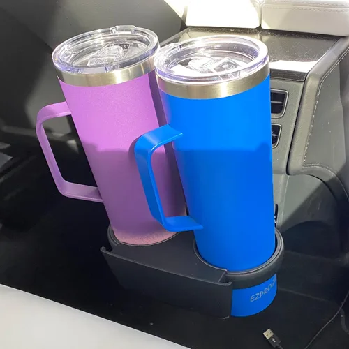 Vista 6 de Ezprogear Taza de acero inoxidable de 34 oz con asa Taza aislada de doble pared para viajes (negro)