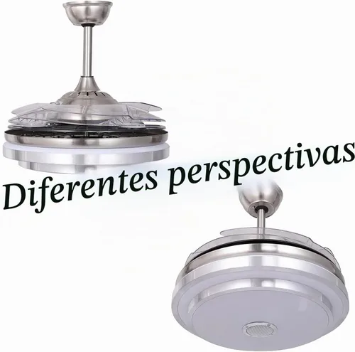 Vista 3 de Ventilador de techo de 42 pulgadas con luz y altavoz Bluetooth, moderno ventilador de techo retráctil plateado con control remoto, 3 cambios