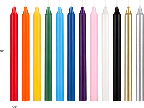 Vista 2 de Mega Candles 12 velas rectas sin perfume de colores surtidos supremos, velas de cera hechas a mano de 10 pulgadas x 7/8 pulgadas, campanadas