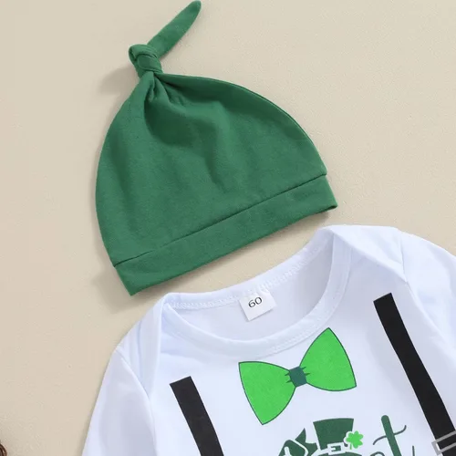 Vista 2 de Bonangber Conjunto de pantalones deportivos para bebé recién nacido, para el día de San Patricio, trébol de la suerte, manga corta, pantalón