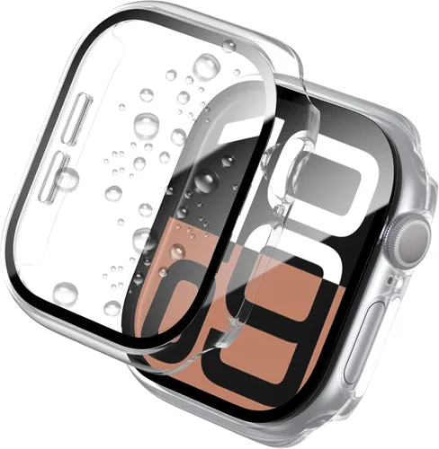 Vista 10 de WISKII - Juego de 2 protectores de pantalla y fundas para Apple Watch Series 9/8/7 de 41 mm, cubierta protectora ultradelgada de policarbonato duro
