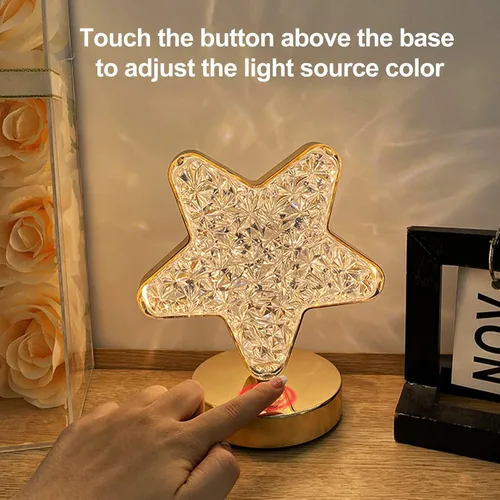 Vista 3 de Lámpara de mesa decorativa con forma de estrella creativa luz nocturna de cristal USB alimentada por USB Lámpara de noche de acrílico