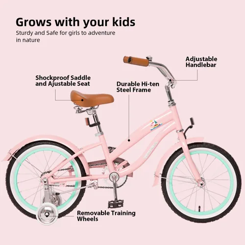 Vista 2 de ACEGER Bicicleta crucero de playa para niñas de 5 a 13 años, 16" 18" 20" 24" bicicleta de una sola velocidad para niños incluye freno contrapedal