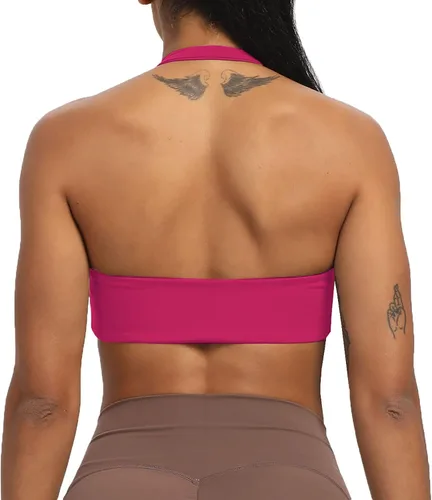 Vista 4 de Aoxjox Sujetadores deportivos de entrenamiento para mujer, sin espalda, acolchado, Taylor, Scrunch, halter, camiseta sin mangas para yoga