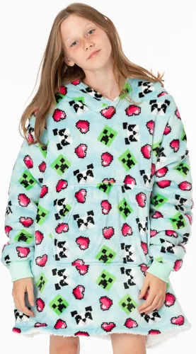 Vista 5 de Minecraft Girls Oversized Blanket Hoodie Kids Creeper Blue Sherpa Fleece One