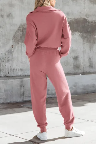 Vista 23 de PRETTYGARDEN Conjunto de suéter de 2 piezas para mujer, sudadera con cremallera, pantalones deportivos, ropa casual