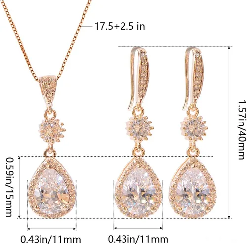 Vista 33 de Conjunto de joyería para boda, aretes de lagrima y collar con dije de circonio cúbico