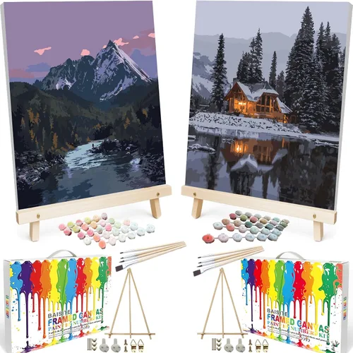 Vista 9 de BAISITE 0304 - Kit de pintura por números para adultos principiantes; paquete de 2 lienzos de 8 pulgadas de ancho x 12 pulgadas de largo; caja