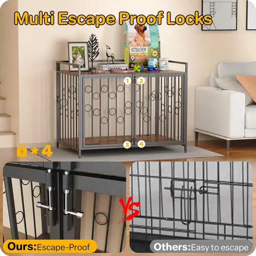 Vista 6 de Furniture Style - Jaula para perros pequeños, de 38 pulgadas, resistente a prueba de escapes, con 4 pestillos de seguridad, casa decorativa