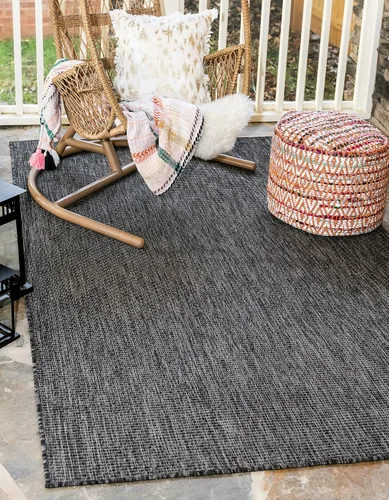 Vista 115 de Unique Loom Collection - Alfombra casual de transición sólida jaspeada para interiores y exteriores