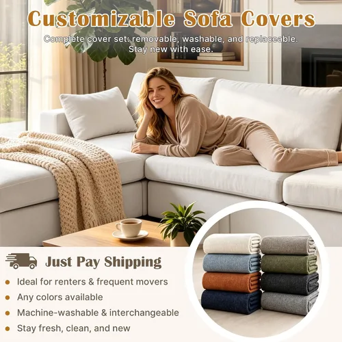 Vista 6 de Oversized Modular Sectional Sofa, 113" L Shaped Cloud Couch, Beige